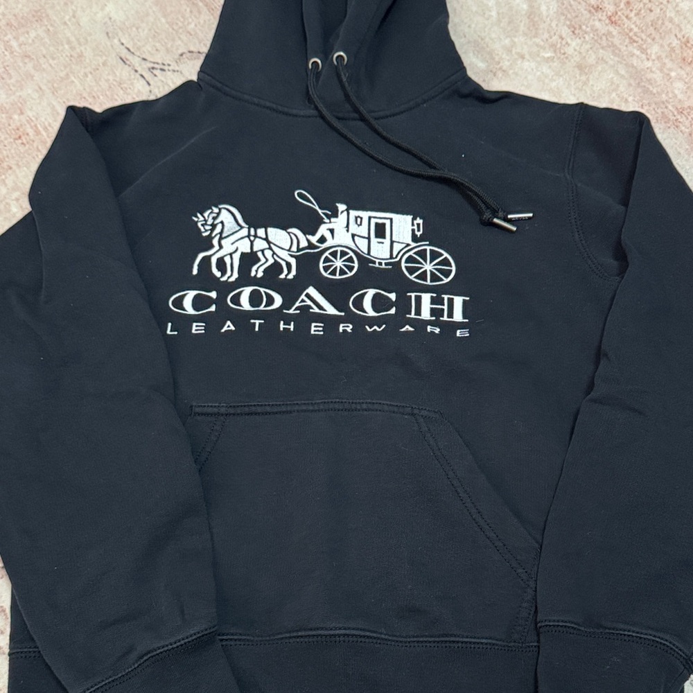 Coach Black Hoodie with White Coach Leatherware Logo